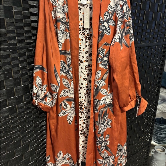 Chico's Jackets & Blazers - Chico's Vibrant Orange and Leopard Print Kimono